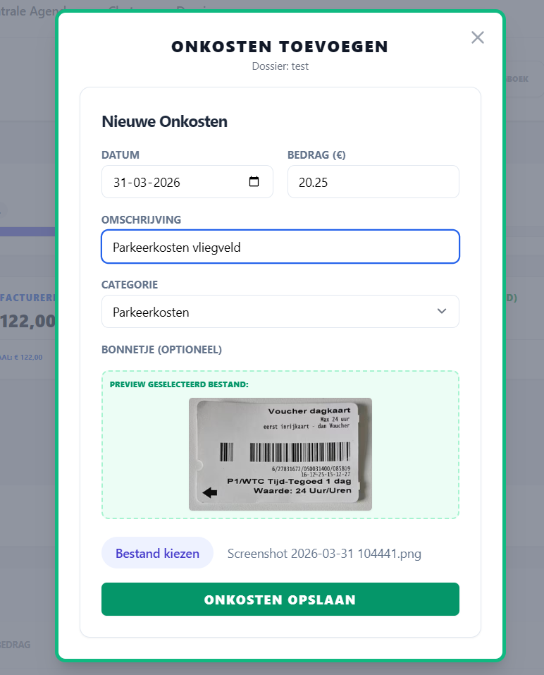 Onkosten toevoegen popup